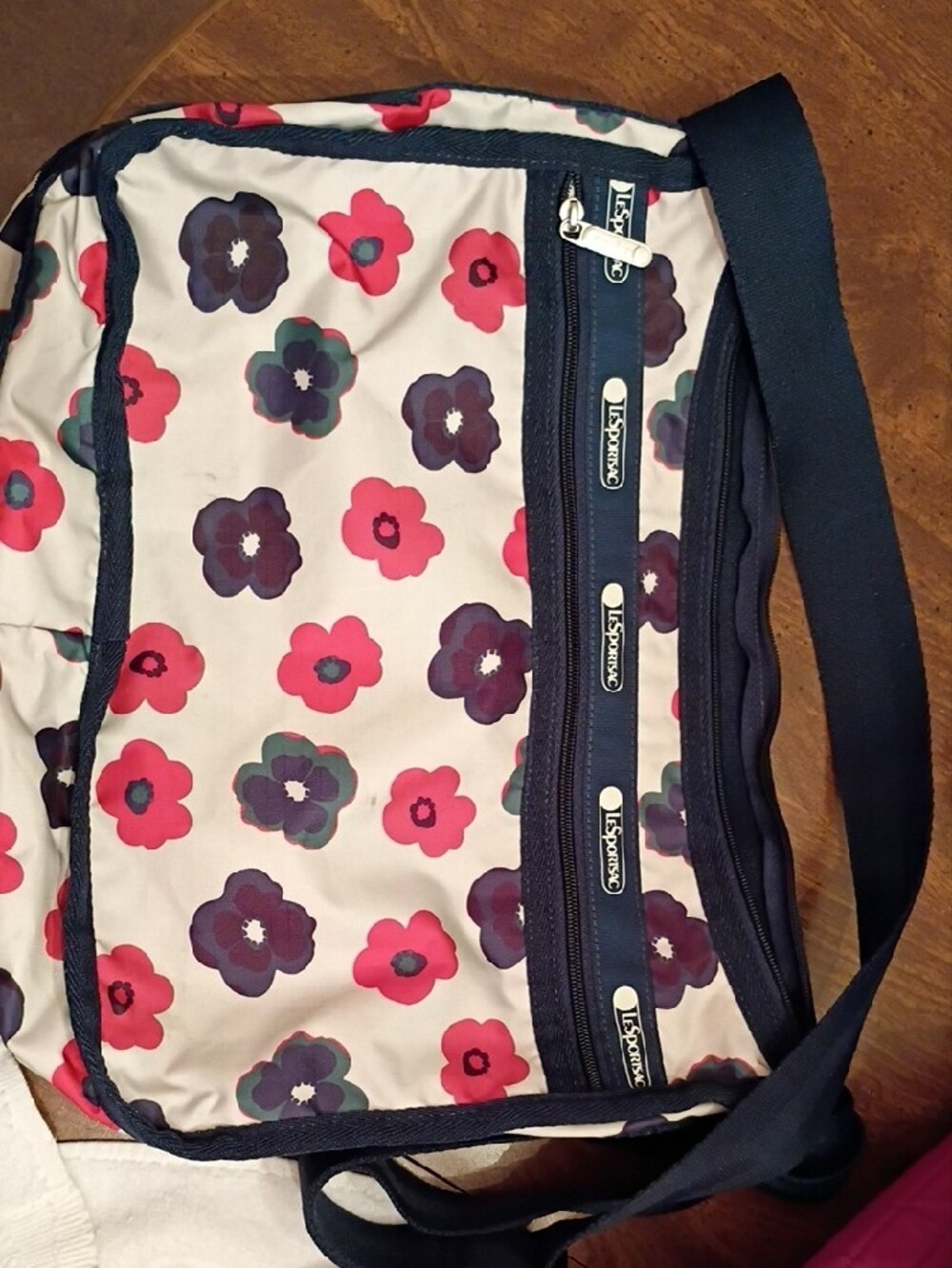 Lesportsac Navy Trim Floral Crossbody with Pink and Purple Flowers - Picture 4 of 6